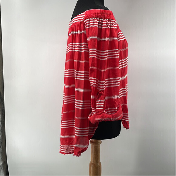 Revolve faithful the brand off the shoulder striped shirt roll up sleeve sz lg - Picture 13 of 14
